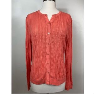Brooks Brothers Coral Orange Knit Cardigan  L